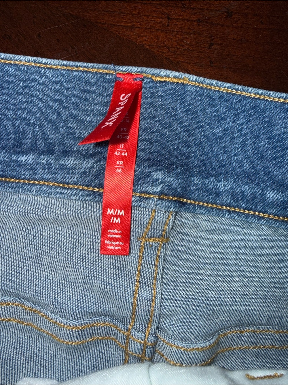 Spanx Flare Jeans Medium Wash Pull On High Waisted Denim Blue Size M 35" Inseam - Picture 6 of 8